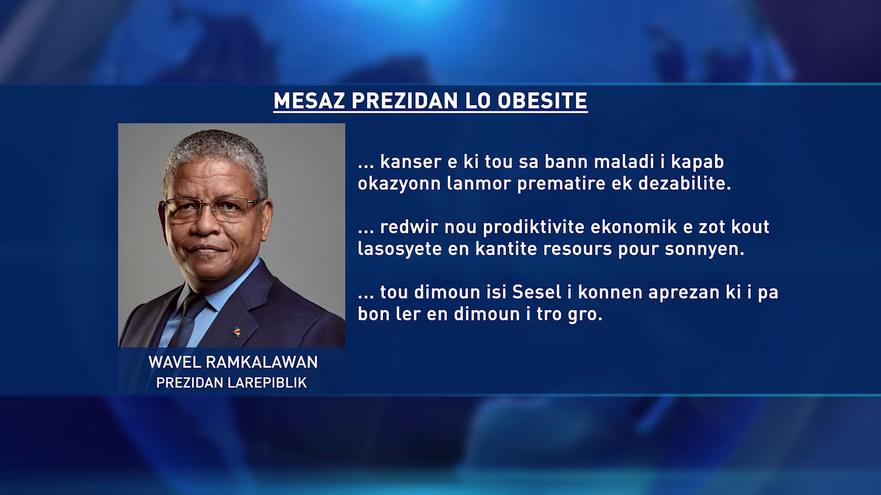 Mesaz Pour Lazournen Mondyal pour Redwir Lobezite par Prezidan Ramkalawan